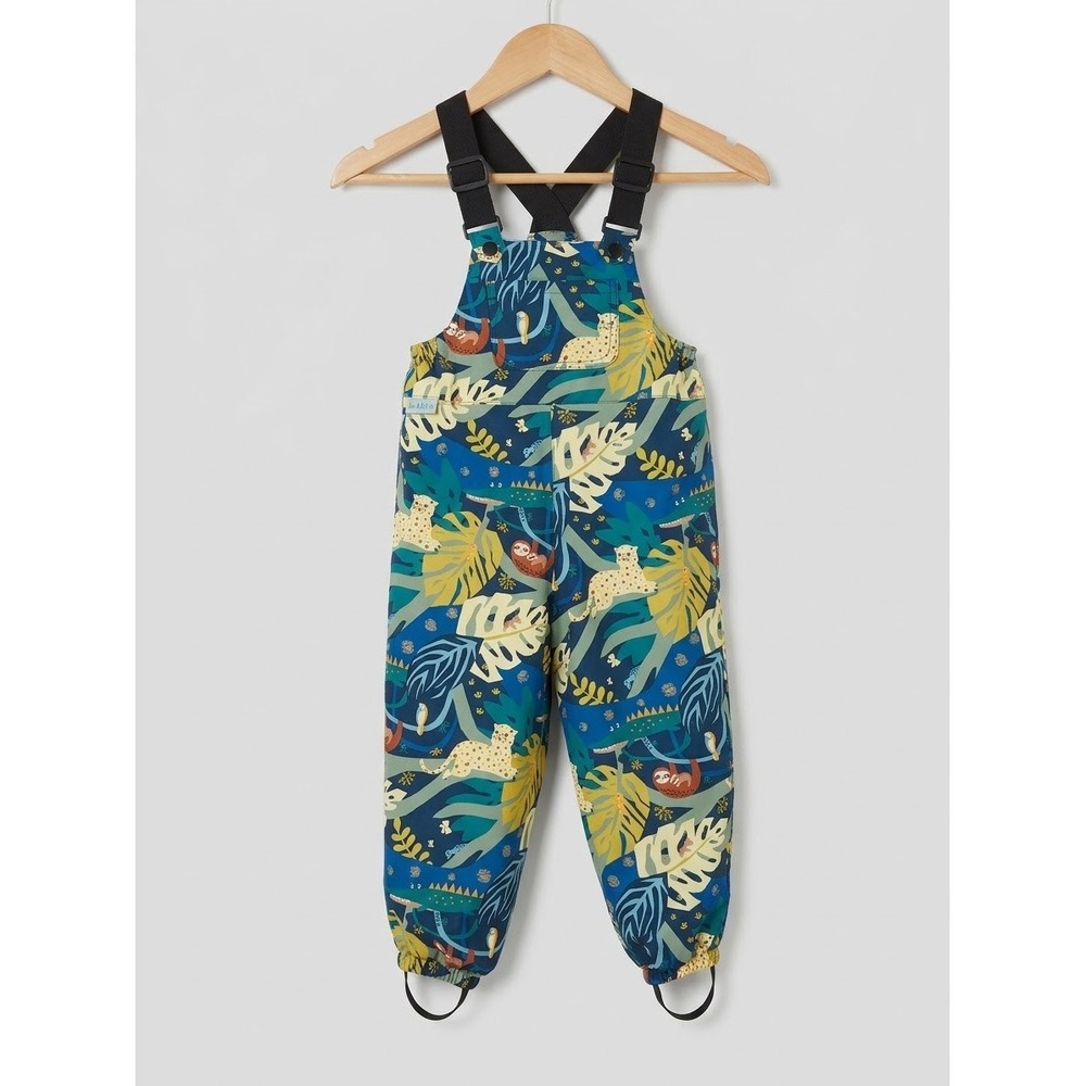 Jan & Jul Rain Bibs Kids 3T Blue Excellent Jungle Fleece Lined Overalls